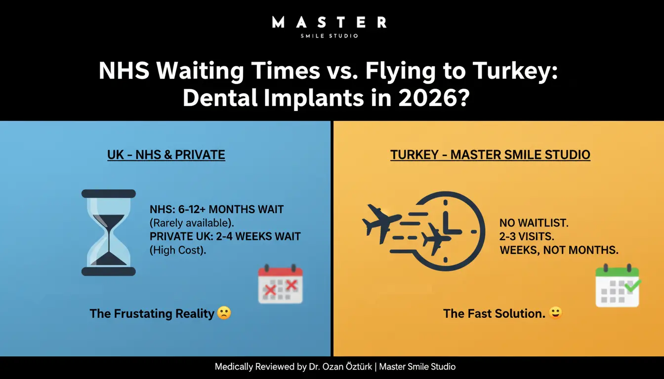 NHS Bekleme Süreleri vs. Türkiye'ye Uçmak: 2026'da Ne Kadar Hızlı Diş İmplantı Yaptırabilirsiniz?