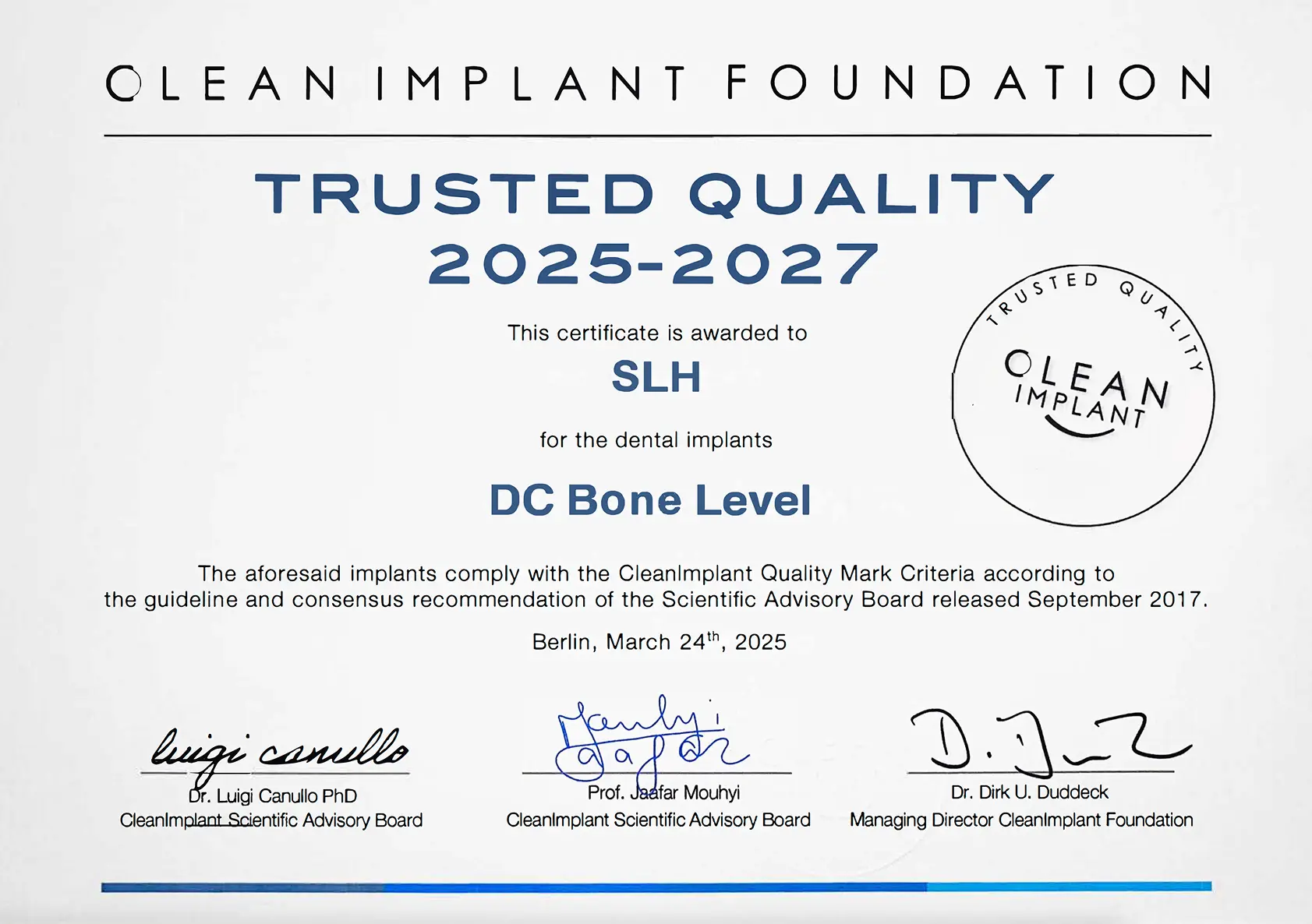 SLH DC Bone Level Sertifikası